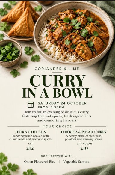 Coriander and Lime Curry Night at downham Cider Taproom Norfolk